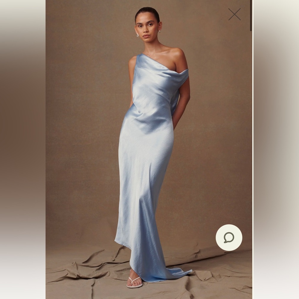 Meshki Cornflower Blue Satin Asymmetrical Slip Dress